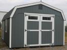 Pine Creek 14x20 New England Dutch Barn with Dark Gray walls, White trim and White Z-Style shutters, and Pewter shingles